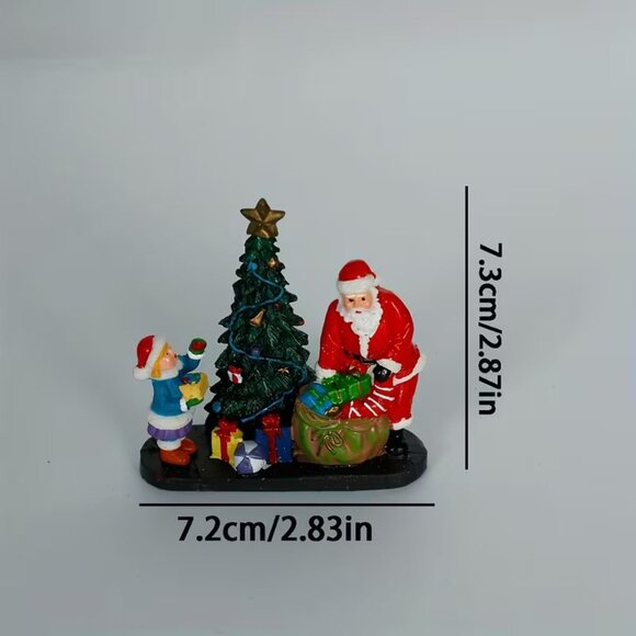 Santa w Christmas Tree & Packages Resin Holiday Tabletop Decor, 2.8" x 2.8" - Picture 2 of 2